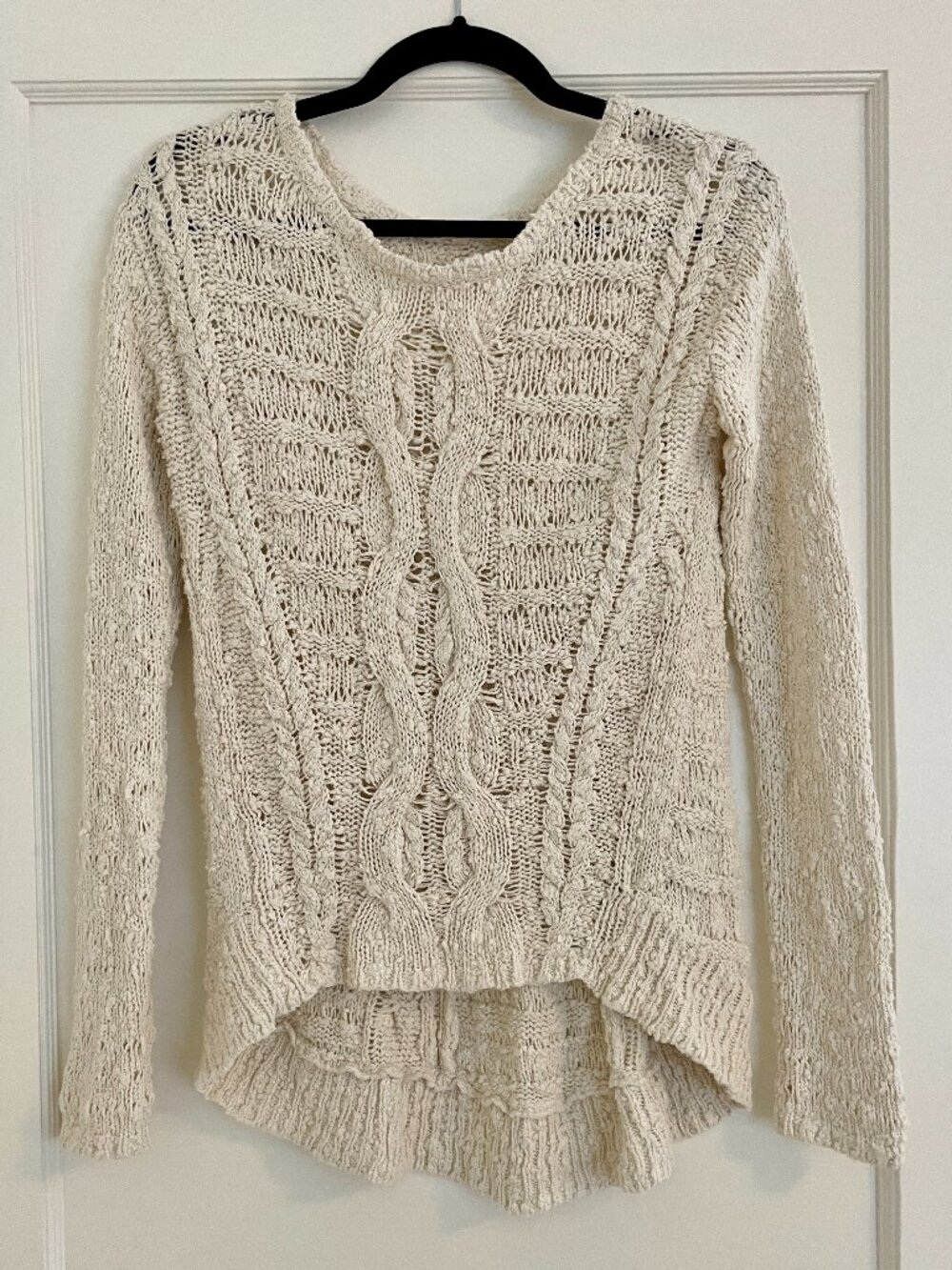 Anthropologie Moth Open Cable Knit High Low Sweater Size XS Cream Cotton